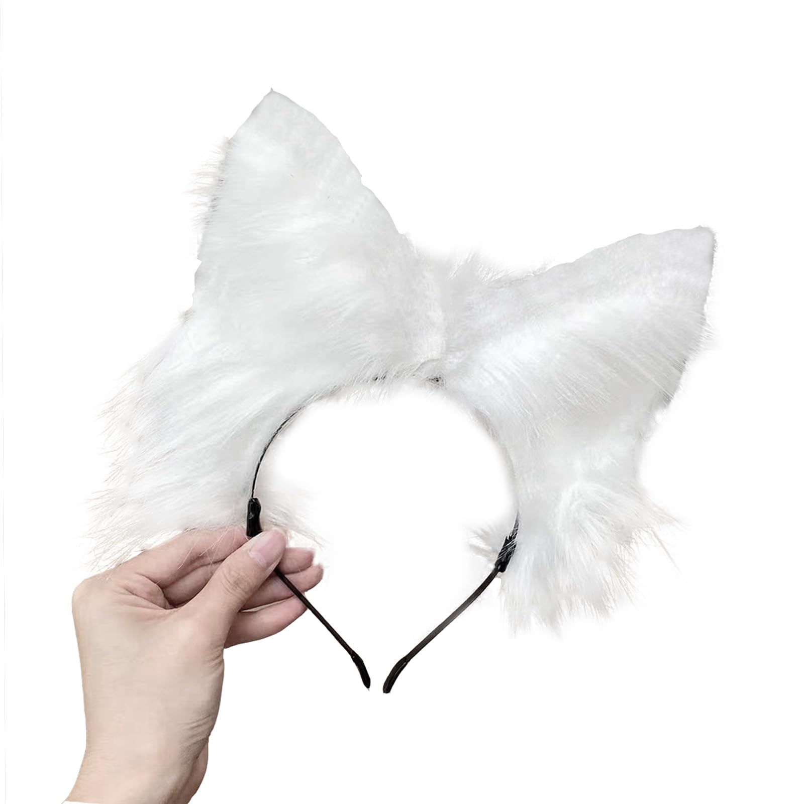 Ycfish Handmade Faux Fur Cat Ear Headband Cosplay Costume Party Cute Head Accessories for Halloween, Fluffy Wolf Fox Cat Ears Headband Costume Hair Hoop (white) β image 1