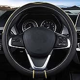 SHIAWASENA Auto Car Steering Wheel Cover, Universal 15 Inch Fit, Soft Leather, Breathable Anti Slip (Black&Yellow)