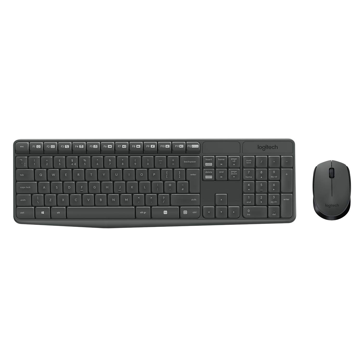 Logitech Mk235 Combo Clavier Et Souris Sans Fil Pour Windows, Récepteur Sans Fil Unifying 2,4 Ghz, 15 Touches Fn, Pile Longue Durée, PC, Ordinateur Portable, Clavier Belge Azerty - Gris