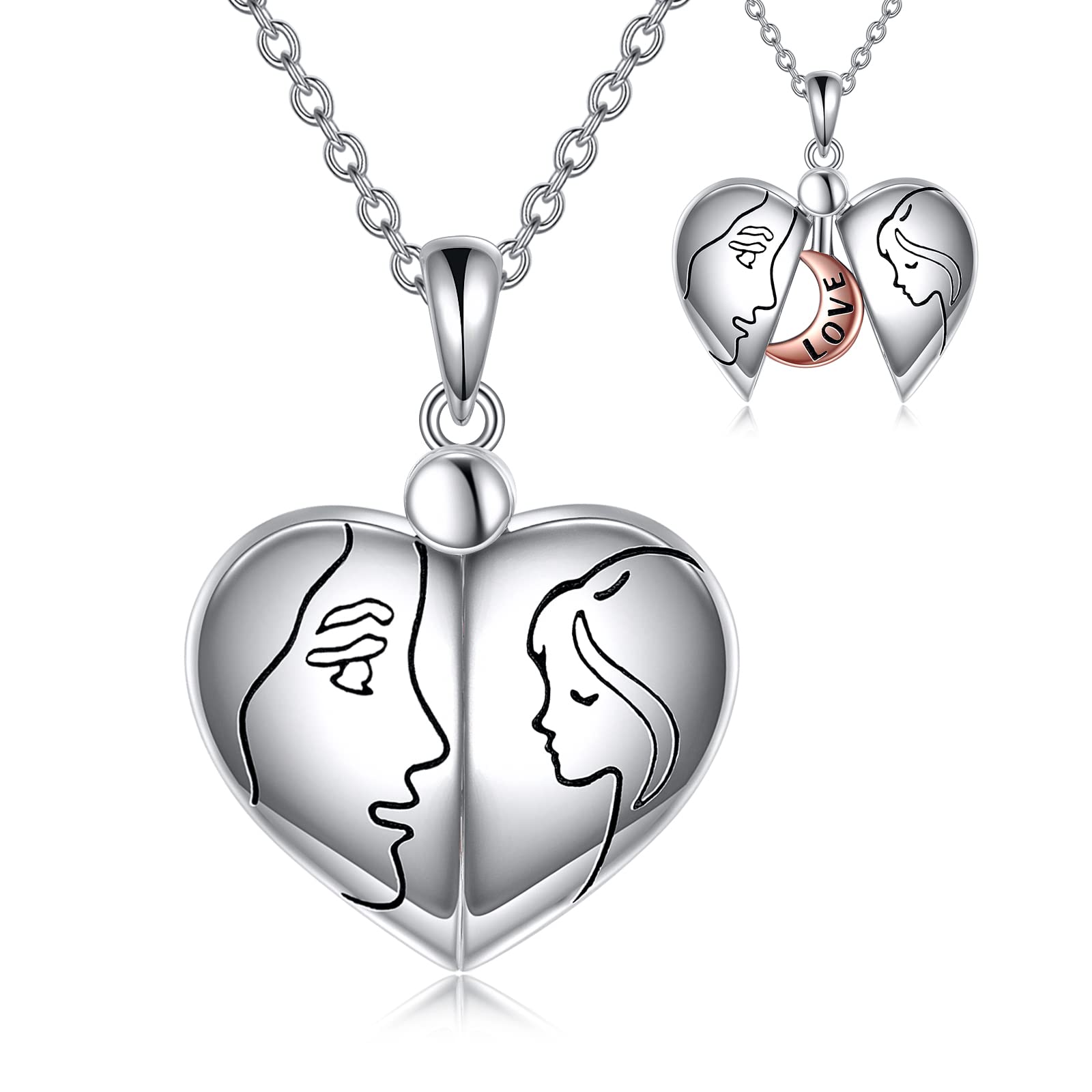 YFN Mother Daughter Necklace Sterling Silver Love You to the Moon and Back Pendant Mum Daughter Jewellery Birthday Mother's Day Gifts for Women Girls (Heart)