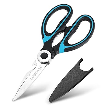 LEMCASE Küchenschere - Mehrzweckschere, Geflügelschere, Haushaltsschere - Schere aus Edelstahl mit Schutzhülle | Blau