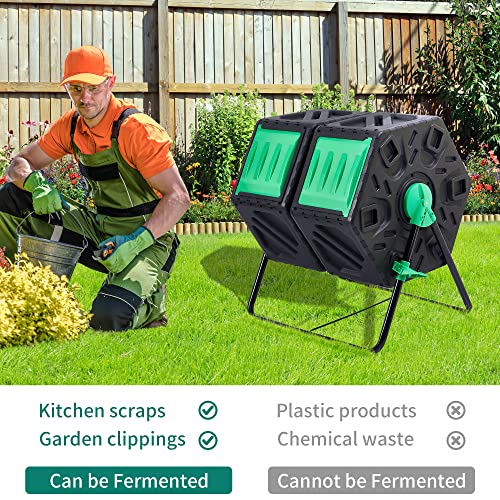 YITAHOME Dual Chamber Compost Tumbler, 37 Gallon Outdoor Compost Bin