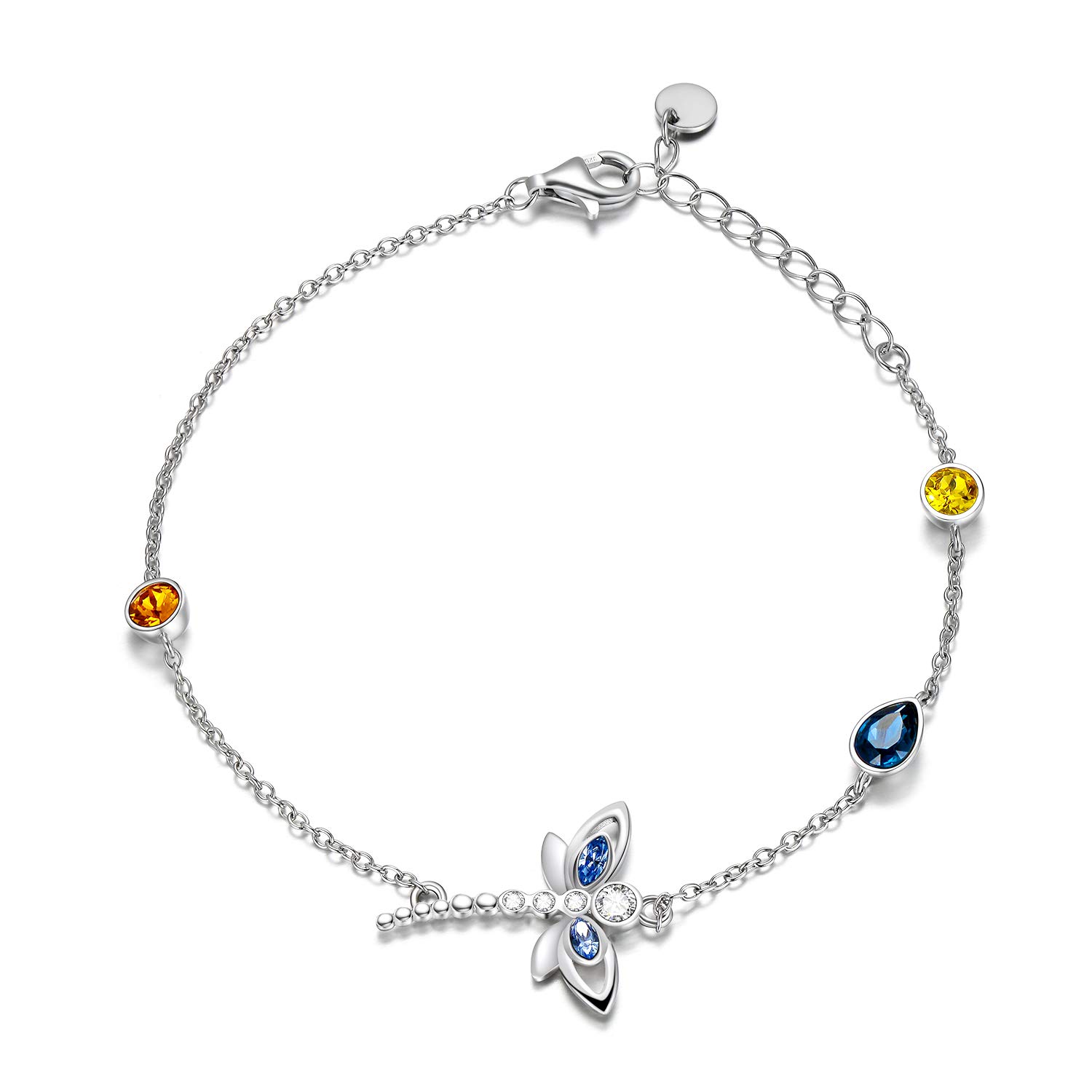 AOBOCO 925 Sterling Silver Dragonfly Bracelet with Crystals, Dragonfly Jewellery Gifts for Women