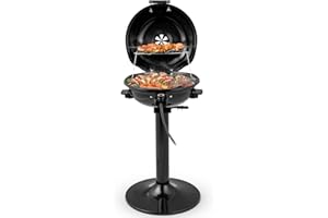CHEFJOY 1600W Electric Grill Outdoor, 15-Serving Freestanding Camping Grill with Warming Rack, Removable Oil Drip Tray, Adjustable Temperature Control, Portable BBQ Grill for Patio, Backyard (Black)