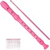Eastrock 3 Pieces German Style Soprano Recorder Pink for Beginners | C Key ABS Material Easy Clean with Cleaning Rod Fingering Chart Packing Bag Thumb Rest Lanyard for Performances Stage Band