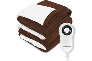 Warm Storm 50"x 60" Electric Heated Blanket Throw, Brown, Polyester Fleece & Sherpa, 5 Heat Settings, 4 Hour Auto-Off, Overheating Protection