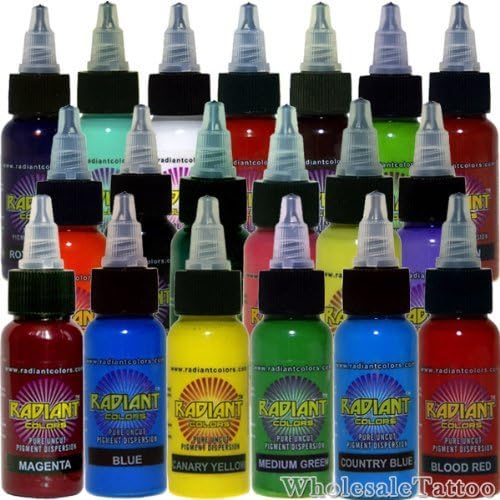 Radiant Tattoo Ink 19 Color Kit Set 1oz bottle by Tat2Max USA