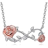 VIJASHOP Infinity Rose Necklace 925 Sterling Silver Infinity Rose Flowers Pendant Necklace Christmas Jewelry Gift for Women
