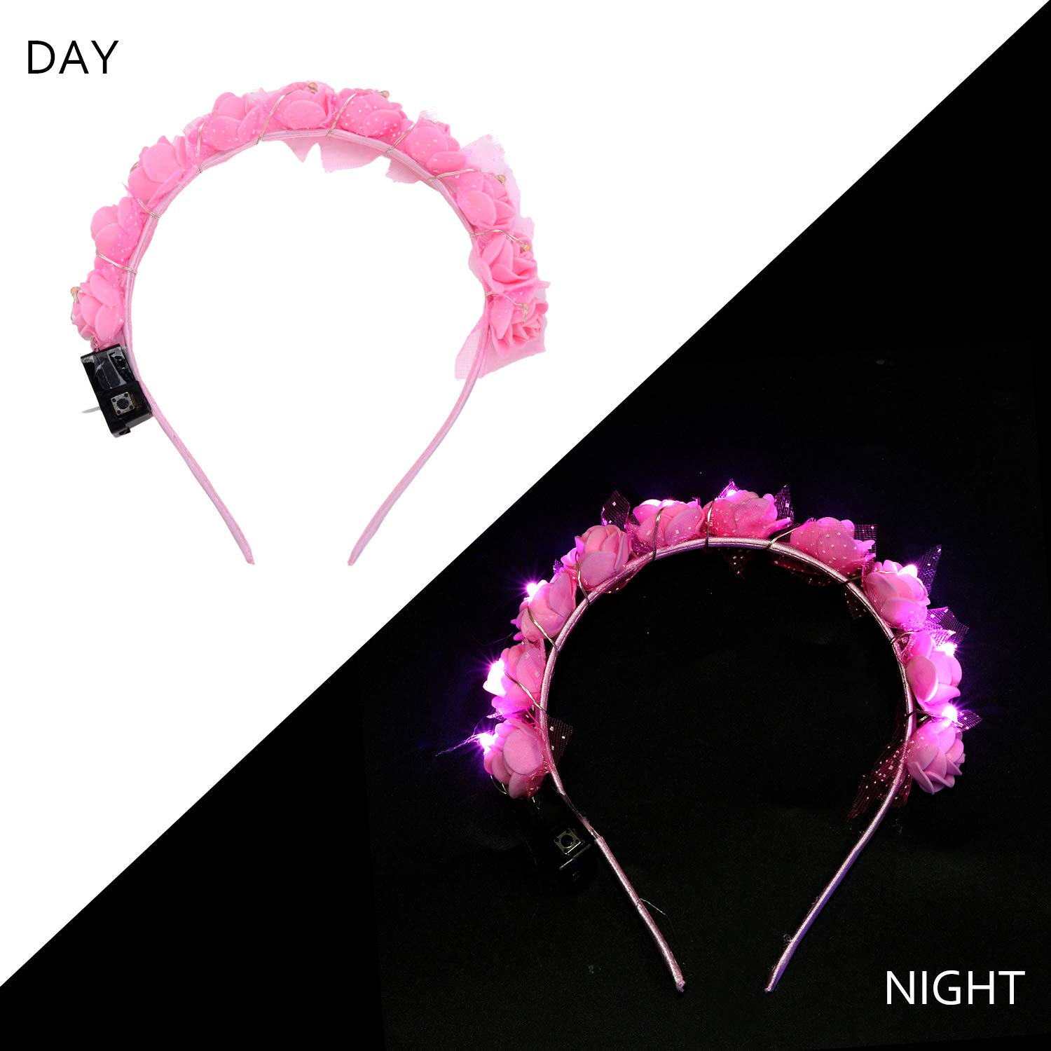 Legendog 8PCS Led Headband, Fashion Faux Flower Headbands for Women, Light Up Flower Headband, Led Flower Headband for Kids Teens Girls Women Birthday Wedding Holiday Christmas Halloween Party