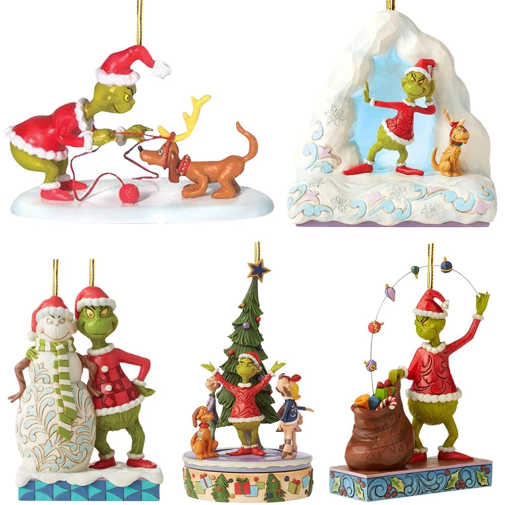 YOOYEH Grinch Christmas Ornament Decorations, 5PCS Stocking Cap Funny Santa Ornament Decorative Xmas Decor Ornaments Party Gifts (5pcs)