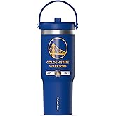Hydrapeak x NBA Officially Licensed Golden State Warriors 32 oz Nomad Tumbler with Handle and Straw Lid, Leakproof Stainless Steel Water Bottle