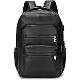 SHENGLAICAI Vintage Leather Backpack for Men 16" Laptop Bag for work Casual Daypack Business Travel Rucksack Waterproof (Deep Black)