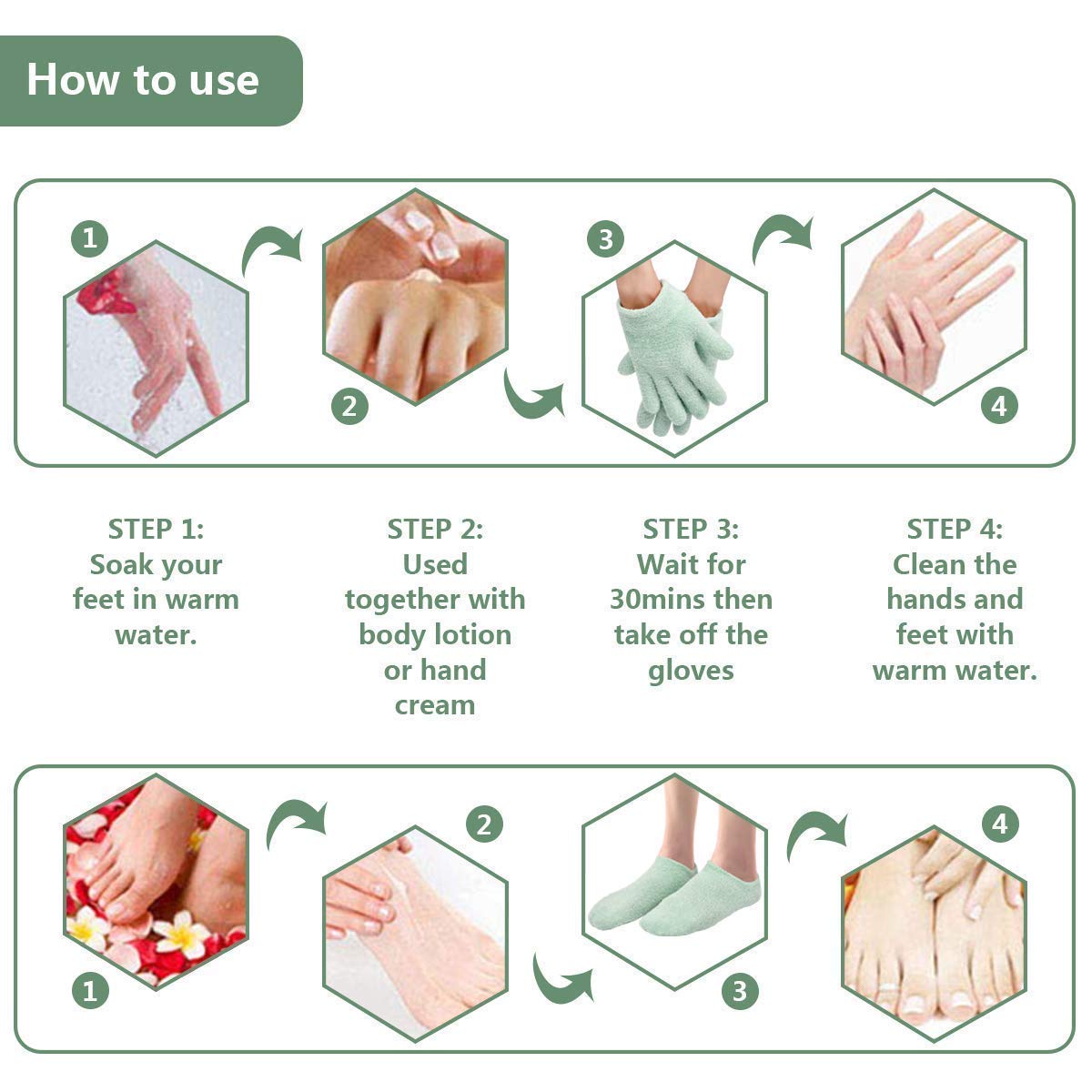 Moisturizing Socks and Gloves Overnight, Gel Gloves and Socks for Dry Cracked Feet Women & Hands Spa Treatment, Gel Lining Infused with Essential Oils and Vitamins(Green) : Beauty