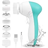 Rechargeable Facial Cleansing Spin Brush Set with 7 Exfoliating Brush Heads - Waterproof Face Spa System by CLSEVXY - Advance