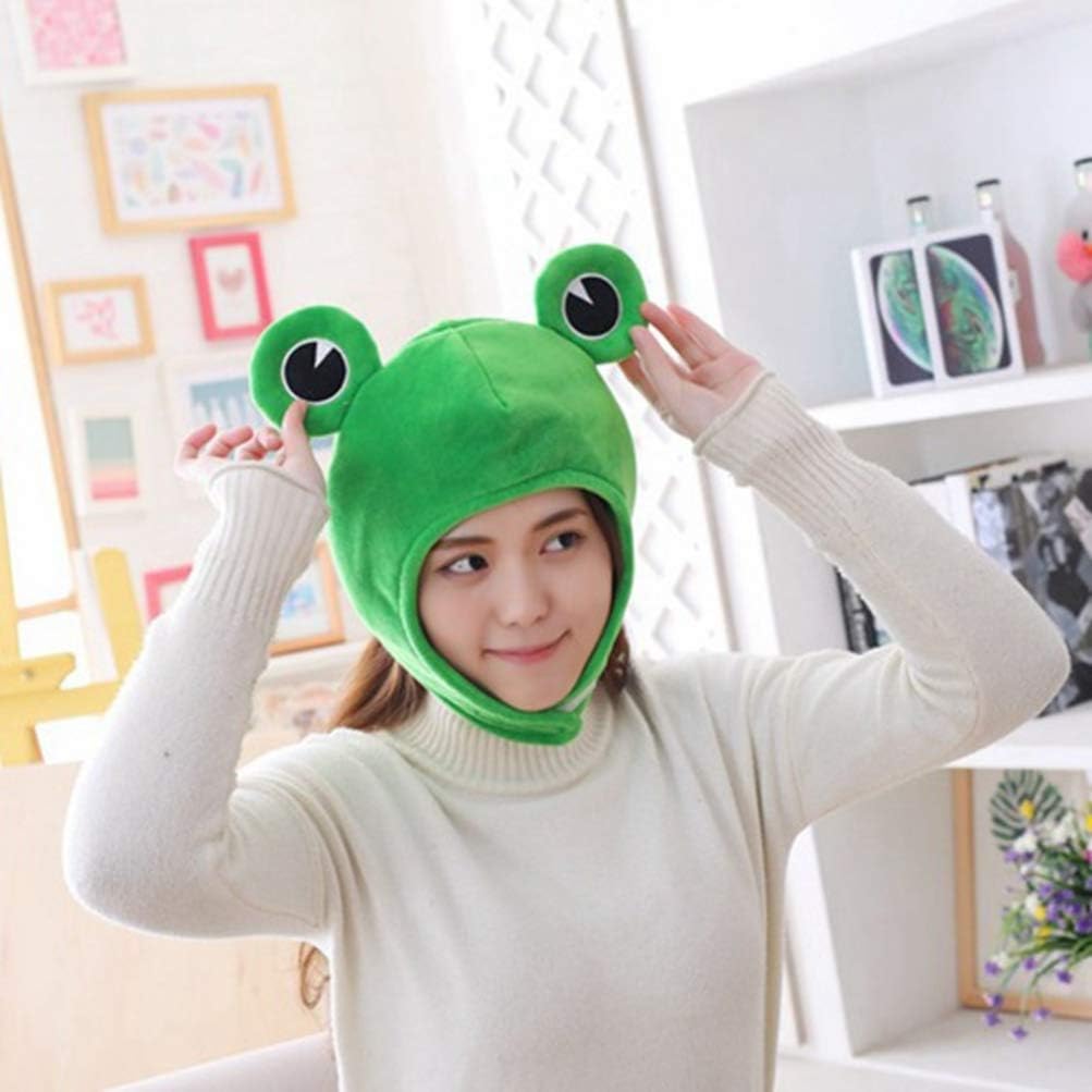 VALICLUD Frog Head Hat for Adults Novelty Plush Costume Headwear Funny Frog Ears Dress up Accessory for Parties and Events - Image 3