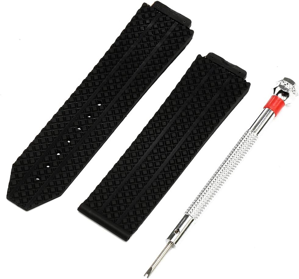 Elenxs 24mm Silicone Rubber Watchband Waterproof Strap Wrist Bracelet Watch Band Replacement for Hublot Screwdriver