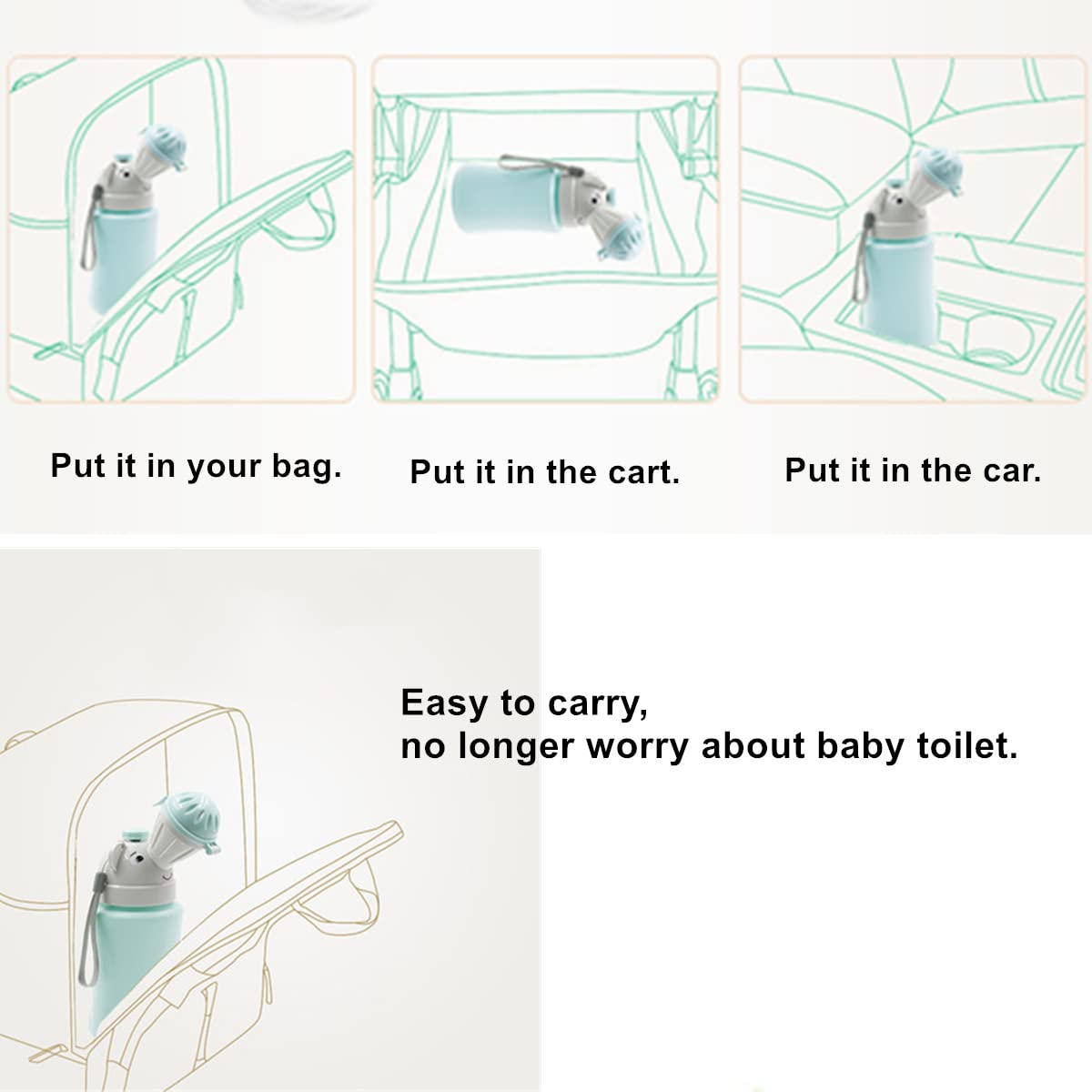 Beetoo Travel Potty, Urinal Emergency Toilet, Children's Emergency Toilet, Portable Elephant Leakproof Urinal for Camping Car Travel and Kid Potty Pee Training (boy)