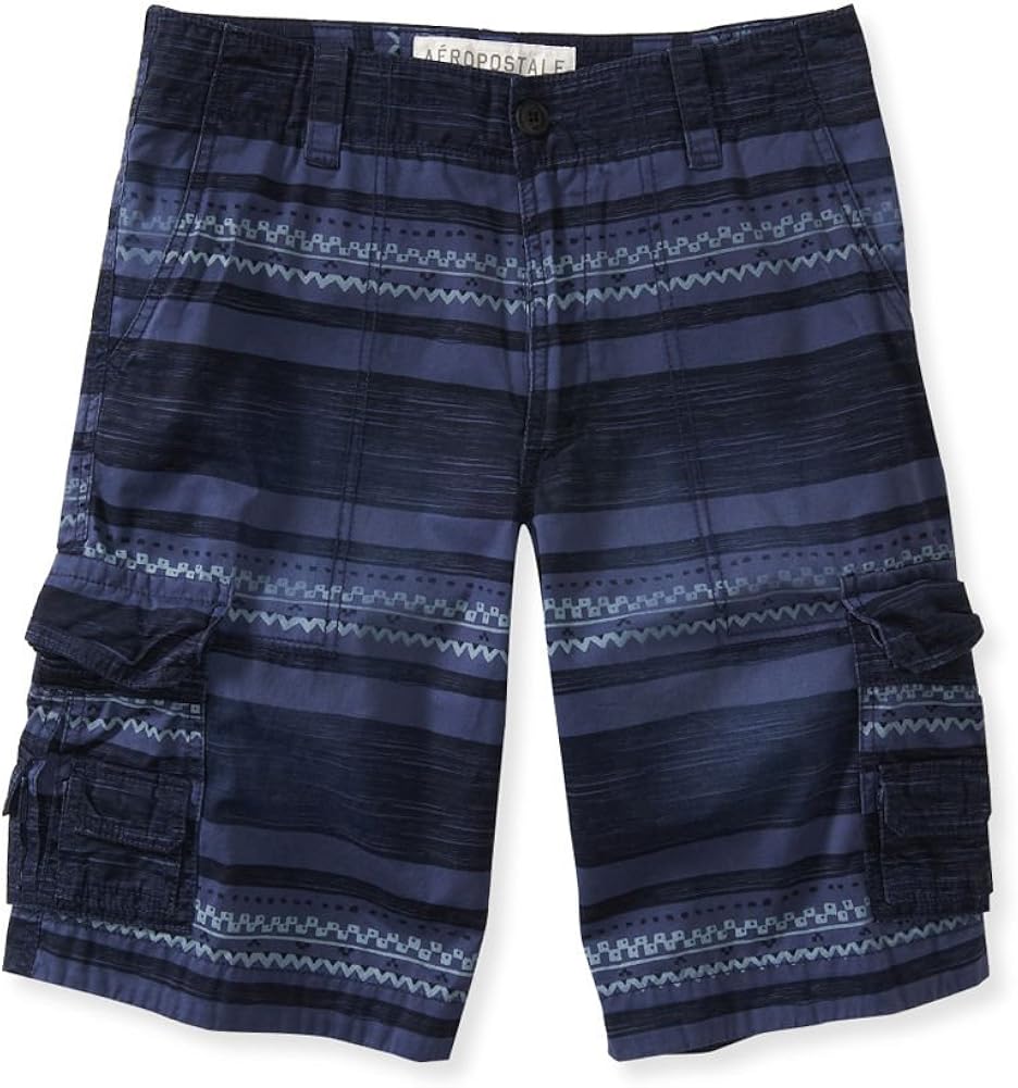 Aeropostale Mens Longer Length Casual Cargo Shorts Navy Stripe 28