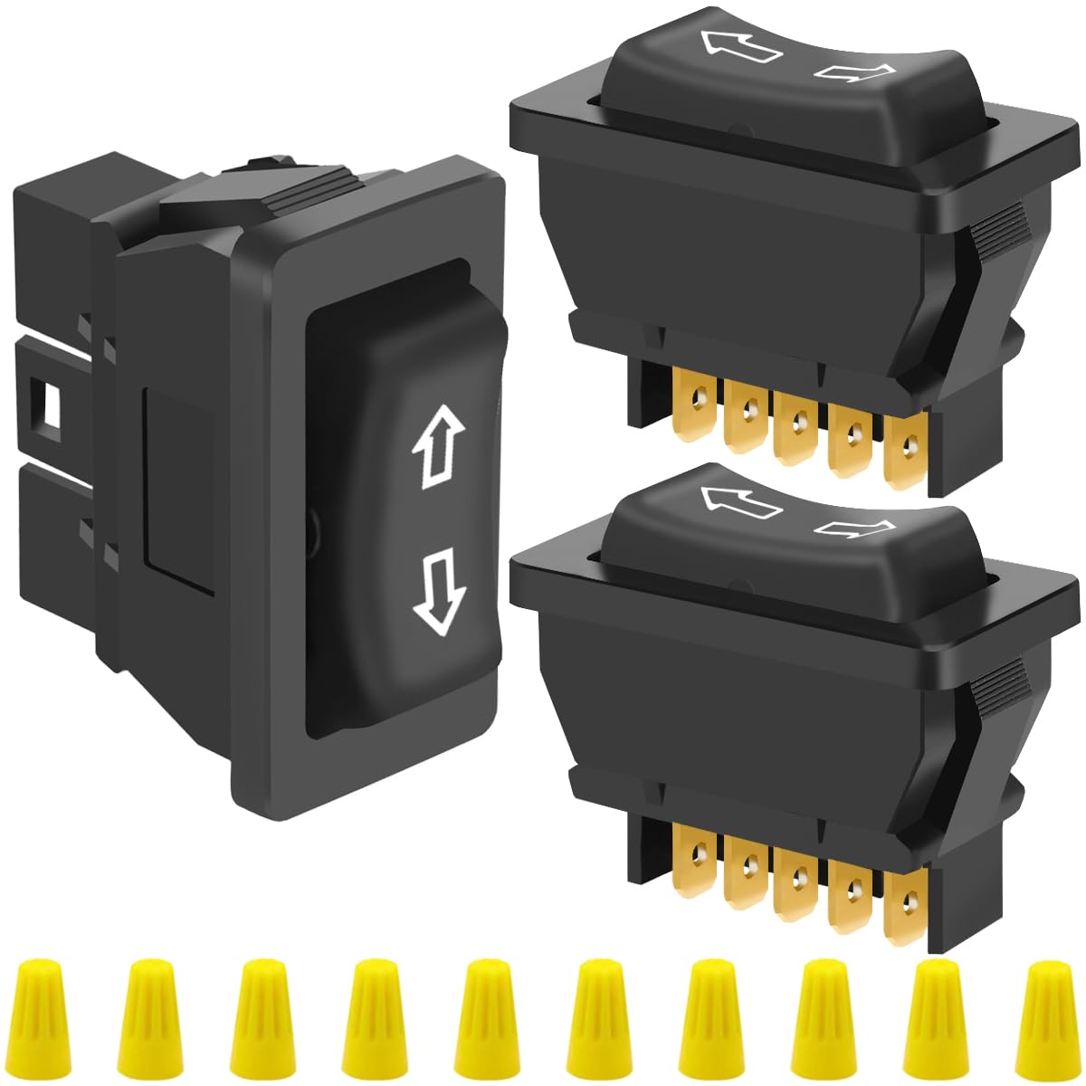 Photo 1 of MKBKLLJY 3PCS 5Pin Car Window Switch DC 12V 20A Control Momentary Rocker Universal Electric Window Glass Lift DPDT (ON)/Off/(ON) Double Reset with Wiring Cap for Motorcycle Boat