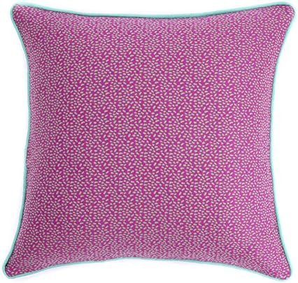 Homier Pink Polka Dot Decorative Pillow Cover Throw Cushion Case for Sofa Couch - Hot Pink/Cherry Pink Jacquard Fabric with Spring/Emerald Green Polka Dots and Mint Accent Piping - 16 x 16 Inches