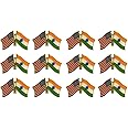 Box of 12 International & US Crossed Double Flag Lapel Pins, Country Flag & American Flag Friendship Tie Pin Badges