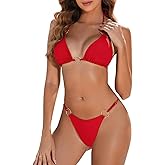 Zuvebamyo Women's String Bikini Sets Two Piece Halter Ring Triangle Swimsuit Cheeky Thong Bathing Suit