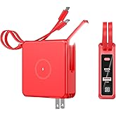 Portable Charger with Built-in Cables&AC Wall Plug10000mAh Wireless Charging(No-Magnetic) Power Bank PD 22.5W Fast Charging USB C Battery Pack for iPhone 17/16/15/14/13 Series, Samsung S23 S22 Android