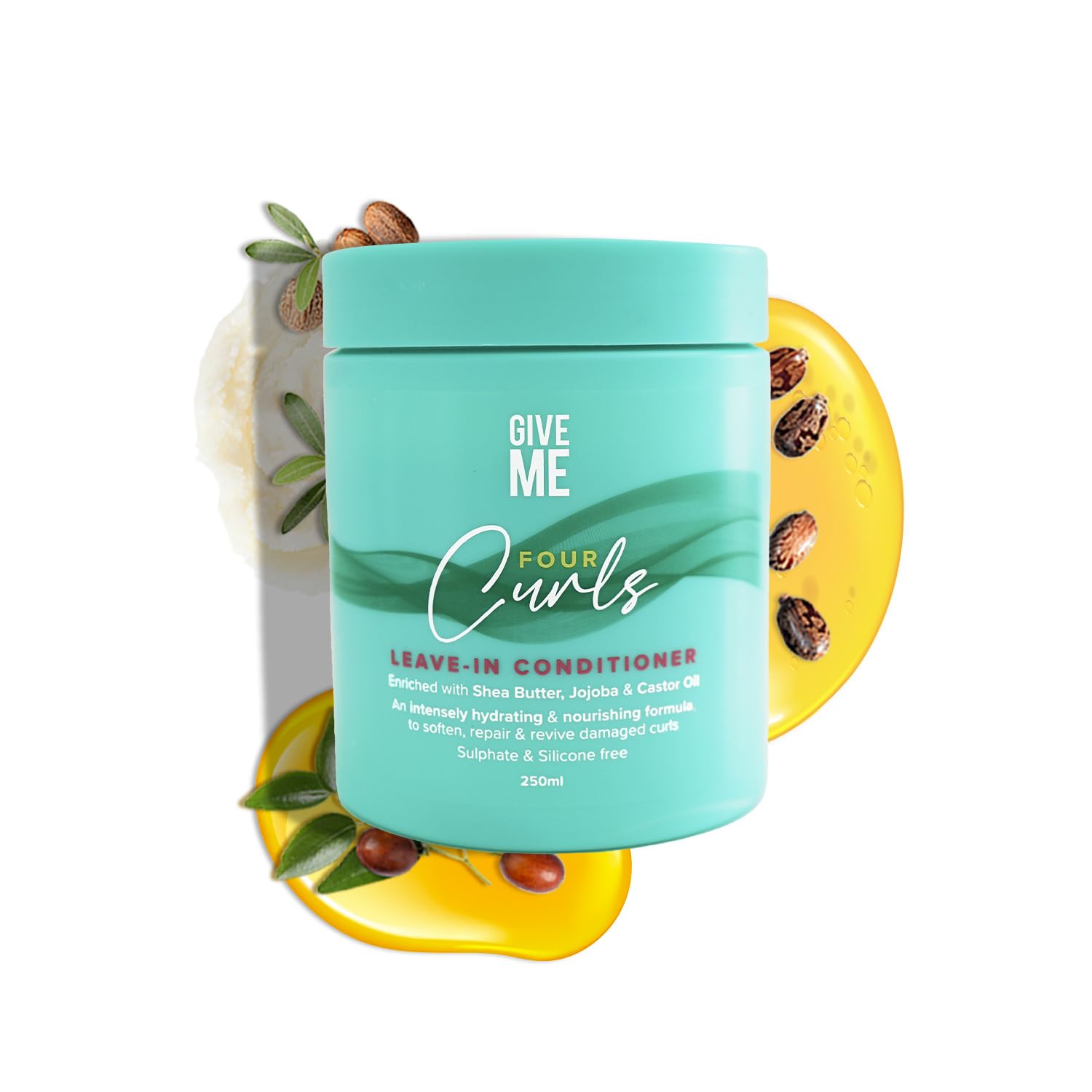 Give Me Cosmetics Four Curls, Leave In Conditioner, Curly Hair Products, Intense Hydration, Moisturises and Defines Curls with Castor, Jojoba, Coconut Oil, Shea Butter, Sulphate Silicone Free