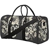 Travel Duffel Bag, Retro Skull Flower Sports Tote Gym Bag Foldable Weekender Workout Bags Carry on Luggage Handle Overnight Shoulder Bags for Women Men