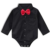 SOBOWO Infant Baby Boy Formal Dress Shirt Bodysuit Long Sleeve Button Up One-Piece Collar Romper Jumpsuit Wedding Party 0-24M