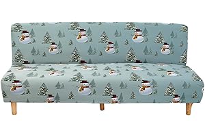 Hixingo Stretch Armless Futon Cover, Futon Mattress Cover Soft Futon Covers with Elastic Bottom, Merry Christmas Futon Slipcovers Washable Futon Couch Cover (Medium (63-75"),Snowman)