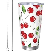 CHASOEA Cherry Tumbler 20oz Fruit Stainless Steel Insulated Tumblers with Lid and Straw Fruits Travel Coffee Mug Wine Tea Cups Water Bottle Cherry Gifts for Women