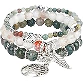 Jardme Healing Crystal Bracelets for Women, 8mm Beaded Natural Stone Stretch Chakra Bracelets Tree of Life Bracelet Jewelry Gifts for Women