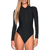 RELLECIGA Women's One Piece Swimsuits Long Sleeve Rash Guard UV Protection Surfing Swimsuit Bathing Suit