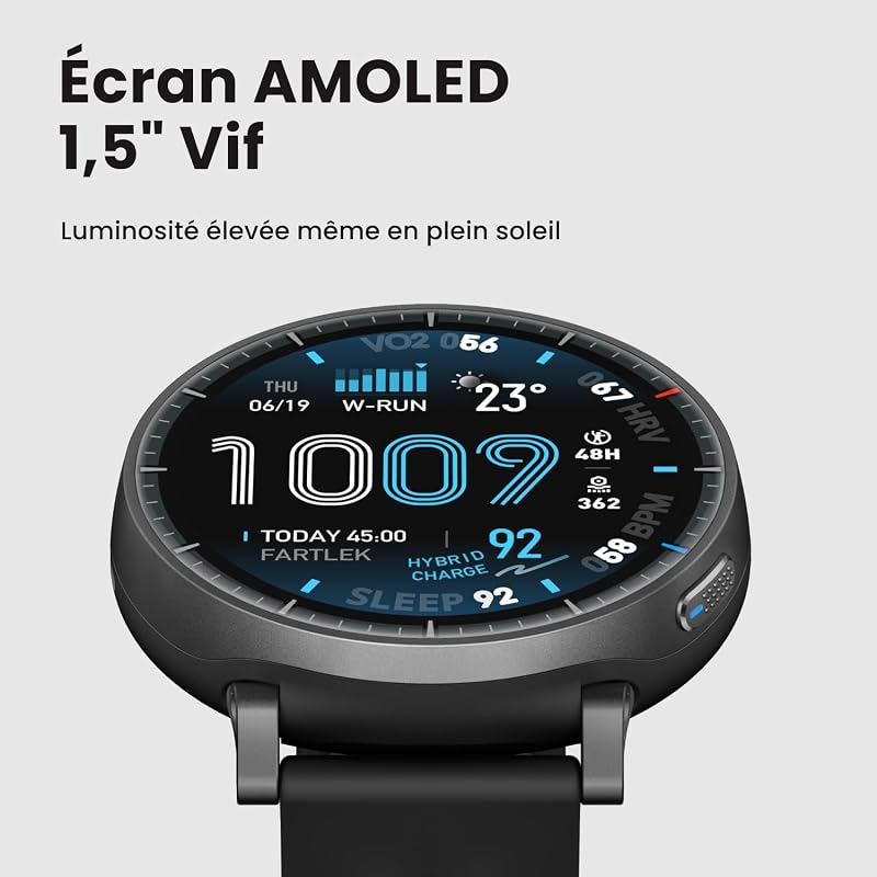 Active Max Montre Connectée 48mm, Écran AMOLED 1,5", 25 Jours d’Autonomie, 4 Go de Stockage, Cartes Hors Ligne, NFC, GPS,170+ Sports, Suivi Cardiaque et du Sommeil, pour Android et iPhone