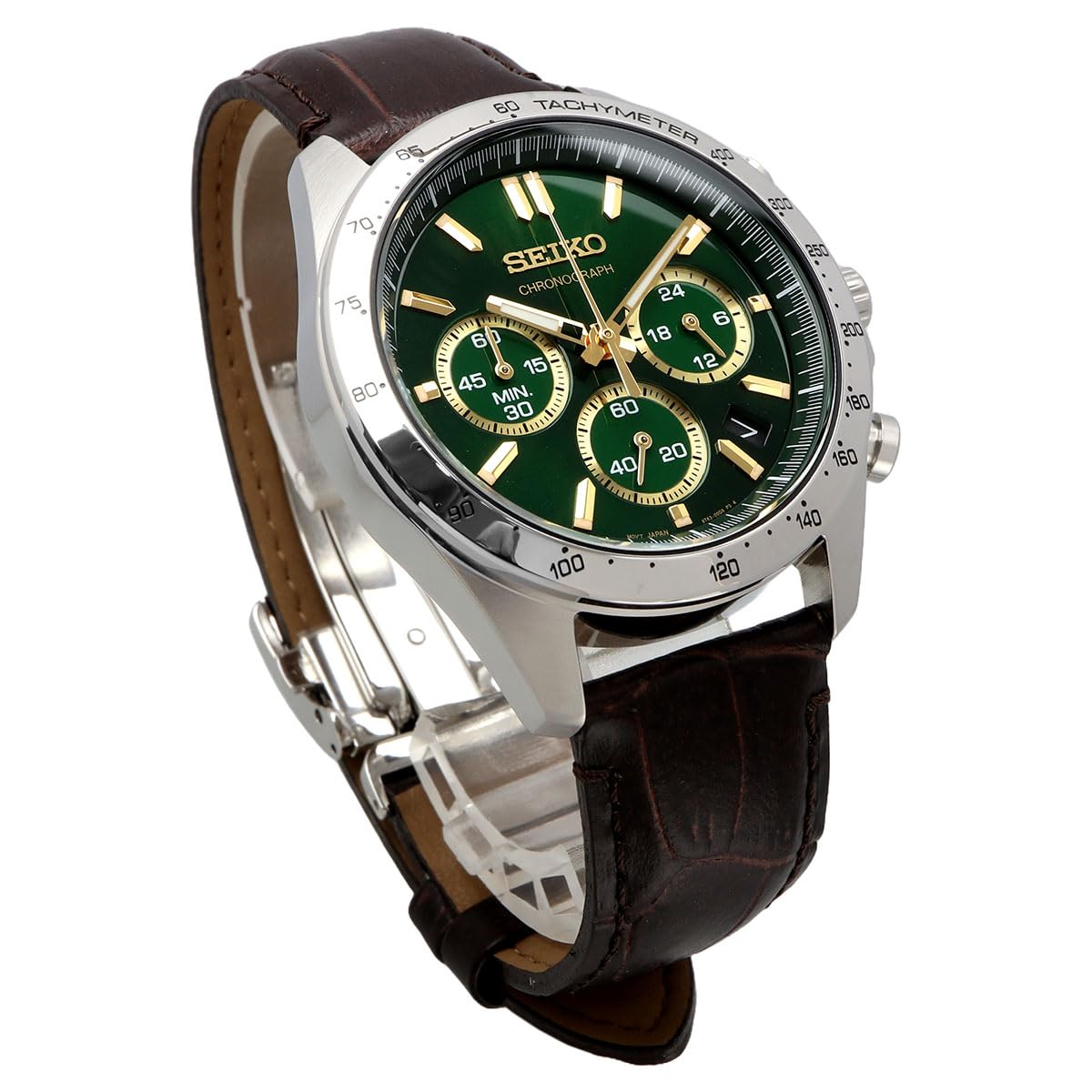 Seiko SBTR017 Men’s 1/5 Second Chronograph Quartz Wristwatch, Chronograph, Green, Brown Leather