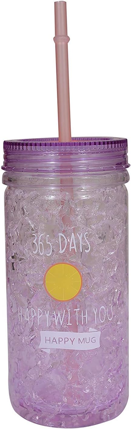 Husker Jelly Bottle Double Layer Solid Glass Shaped with Straw - 400ml Pink (1 Glass Bottle)