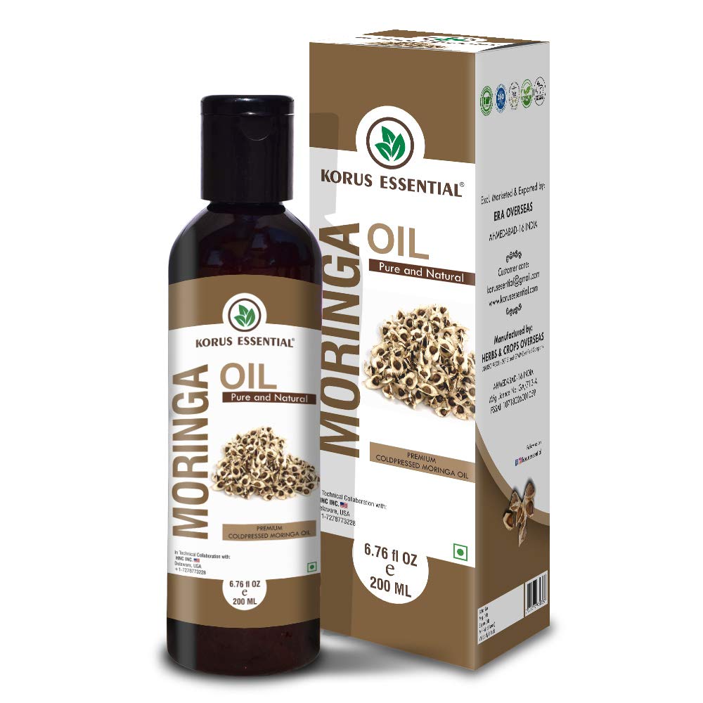 Korus Essential 100% Pure & Natural Moringa Oil, 200ml | For Hair, Skin & Anti-Ageing Face Care