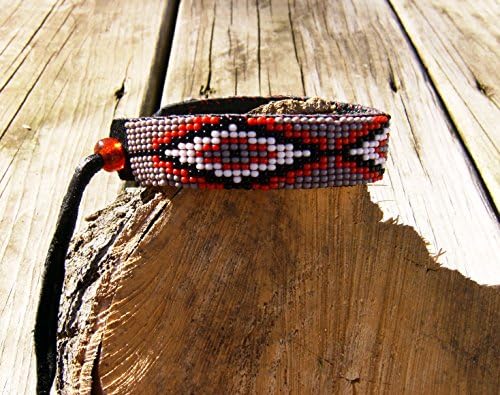 Native American style handmade beaded leather bracelet
