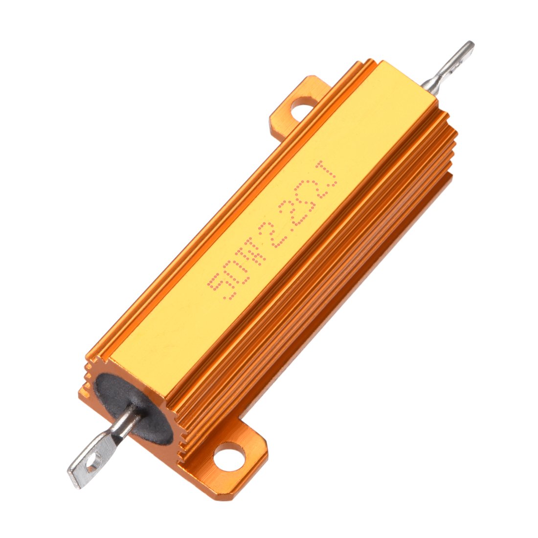 sourcingmap 50W 2.2 Ohm 5% Aluminum Housing Resistor Screw Tap Chassis Mounted Aluminum Case Wirewound Resistor Load Resistors Gold Tone 1pcs