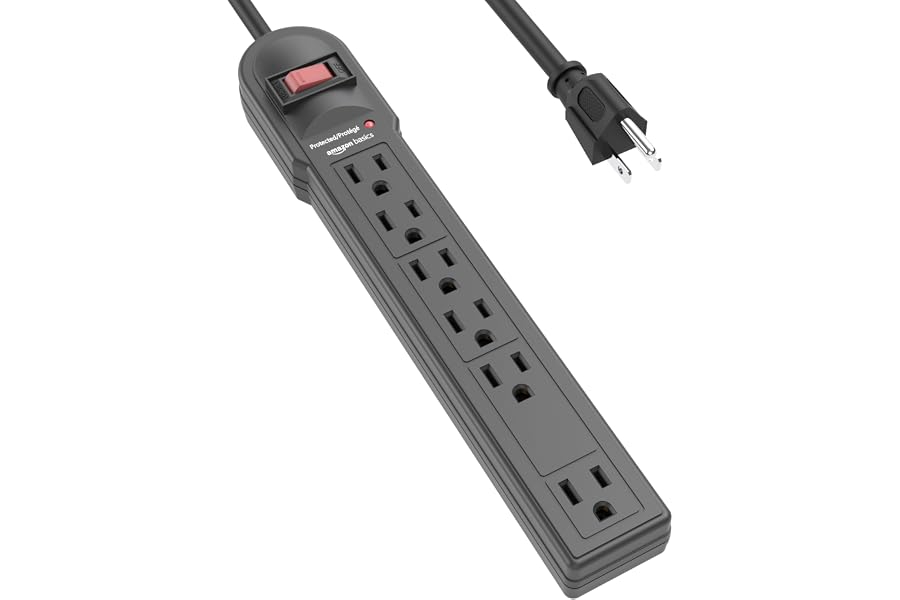 Amazon Basics Surge Protector Power Strip, 6-Outlet, 790 Joules, Circuit Breaker, LED Indicator Light, 6ft Extension Cord, Bl