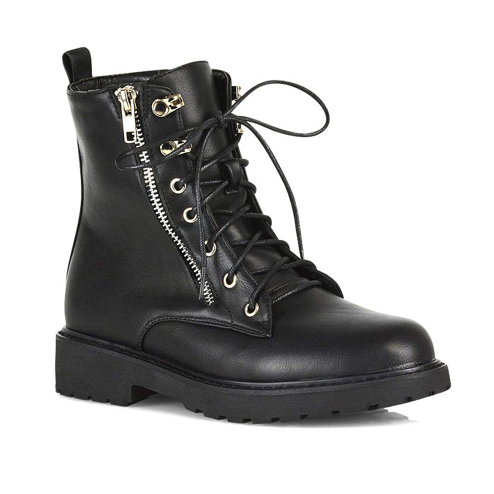 Essex Glamnew Womens Biker Ankle Boots Ladies Lace Up Side