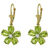 Galaxy Gold GG 14k Solid Gold Leverback Flower Earrings with Peridots