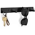 Lwenki Key Holder for Wall, Black Key Rack with 4 Key Hooks to Hang Keyrings, Dog Leash, Umbrella, Sunglasses – Key Hanger with Mounting Hardware for Glass, Tile and Wood (10.9” x 1.4” x 1.0”) (Black)