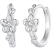 Qings Flower Split Huggie Hoop Earrings for Women, S925 Sterling Silver Hypoallergenic Small Hoop Earrings Flower Zirconia Earrings Jewelry Gifts