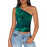 ZESICA Womens Summer Floral Going Out Tank Tops 2026 Off Shoulder Slim Fit Y2K Crop Mesh Top Beach Vacation Outfits