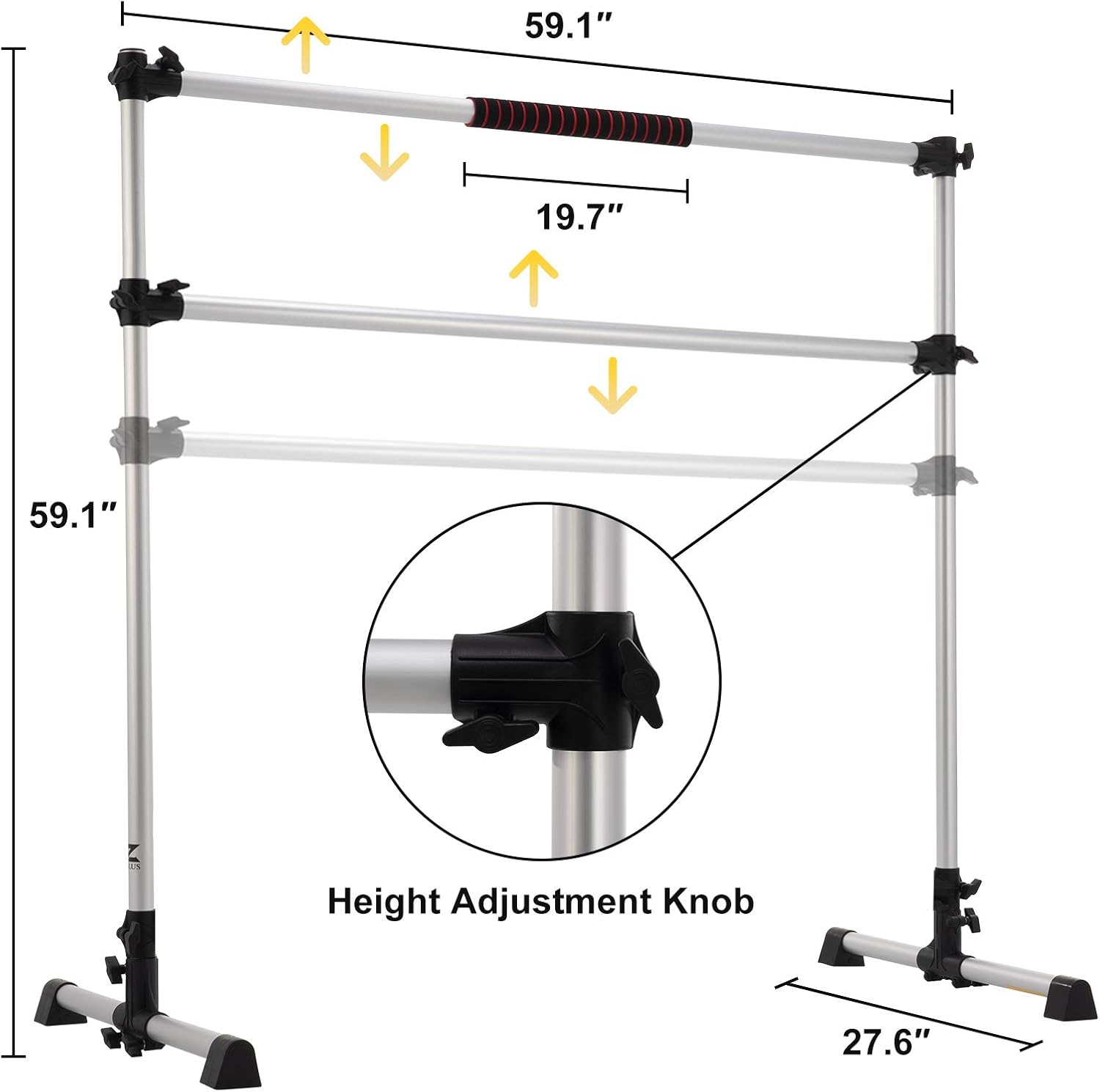 ZELUS 5ft Portable Ballet Barre for Home Gym | Freestanding Dance Exercise Equipment for Home Workouts Fitness Flexibility Training with Stretch Band and Tote (Silver) : Sports & Outdoors