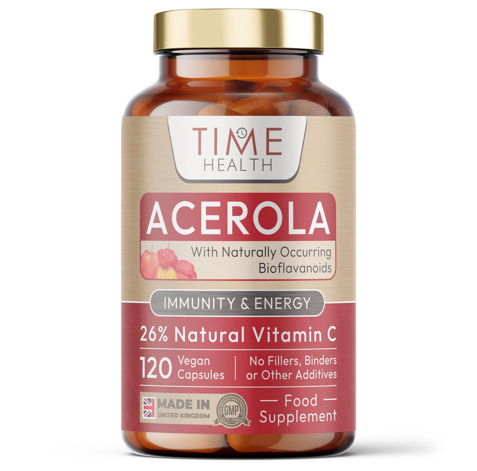 Acerola Cherry Extract Capsules - Natural & Wholefood Vitamin C - UK Manufactured - Zero Stearates or Flow Agents (120 Capsule)