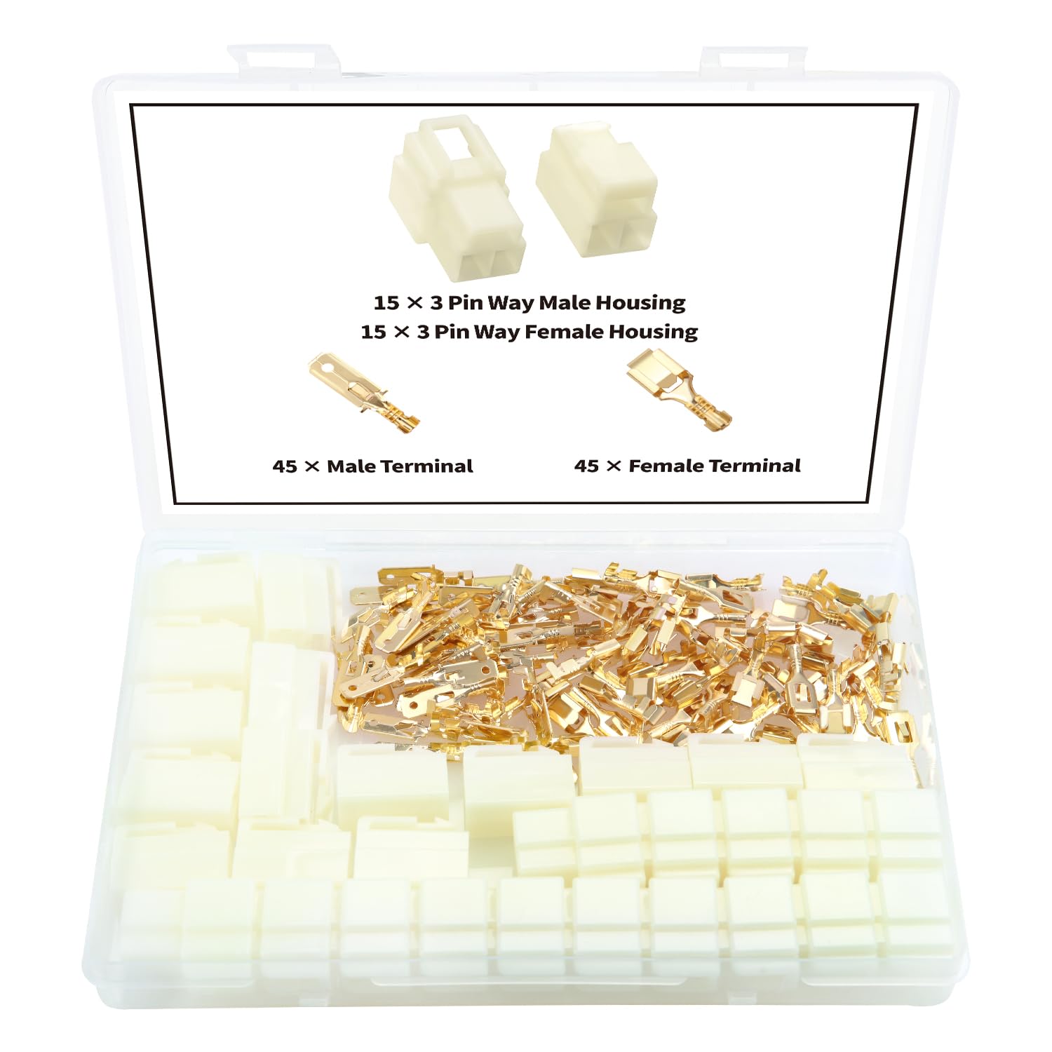 YIXISI 120 PCS 6.3mm 3 Pin Automotive Electrical Wire Connectors Kit, Male/Female Wire Connector Housing and Pin Header Crimp Wire Terminals, for Motorcycle, Bike, Car, Boats