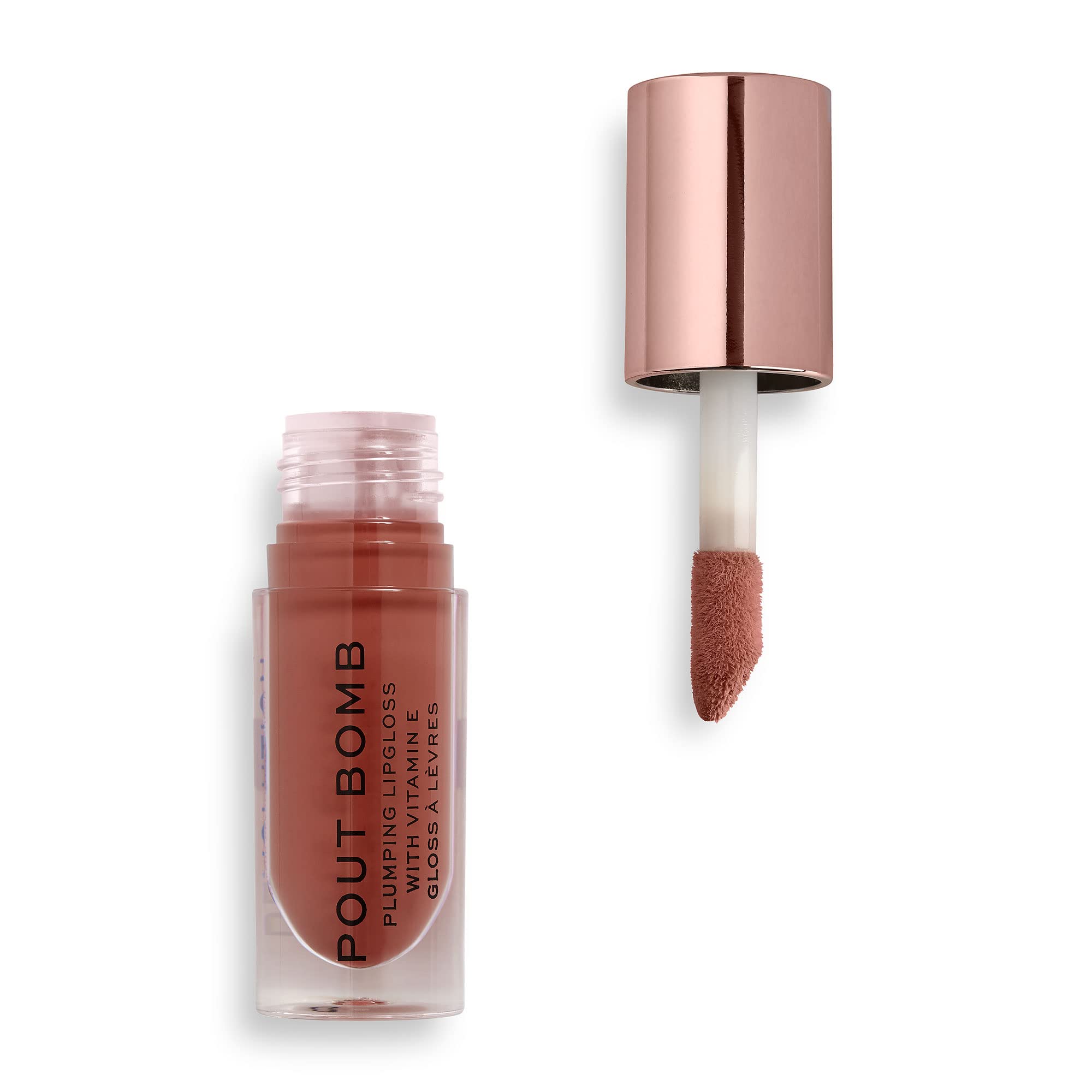 Revolution Beauty London Pout Bomb Plumping Gloss, High Shine, Rich Pigment, Soft Tingle Effect, Cookie Deep Nude — image 1